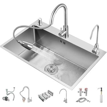 Imagem de Pias De Cozinha, Pia Embutida, Pia De Aço Inoxidável, Com Torneira Extraível, Com Cesto Telescópico, Com Torneira De água Limpa, Ideal Para Lavanderias, Bares, Garag, Special model