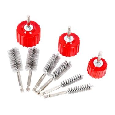 Imagem de Baoblaze Kit de limpeza de tubos de cobre com 3 escovas vermelhas e 6 escovas de arame, acessório com haste sextavada de 1/4 de polegada para soldagem,