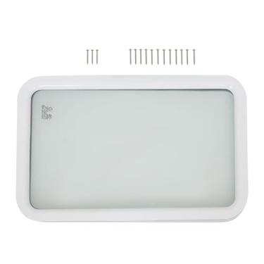 Imagem de labwork Janela da porta de entrada do trailer de 30.5 cm L x 53.3 cm H com moldura branca - Vidro temperado obscuro certificado DOT