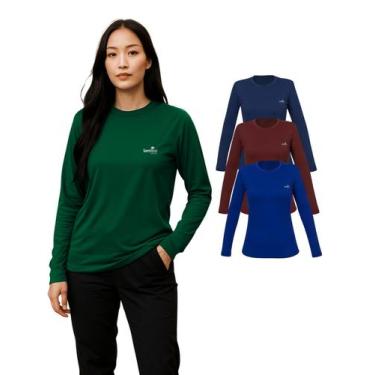 Imagem de Kit Com 3 Camiseta Manga Longa Uv Feminina Cores Sortidas - Olv Jeans,