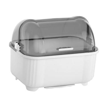 Imagem de SiaBiced Escorredor de pratos, suporte para utensílios de mesa, caixa de armazenamento de utensílios de grande capacidade com tampa para tigelas, pratos, copos, Cinzento/Branco