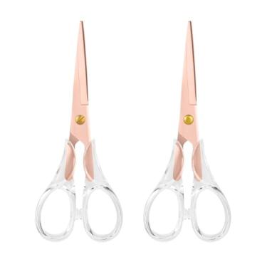 Imagem de Honagu Tesoura Com Cabo De Acrílico Premium - Lâminas Aço Inoxidável, Corte Preciso, Design Ergonômico, Ideal Para Uso Doméstico, No Escritório E Em Artesanato Pacote 2 (Ouro Rosa)