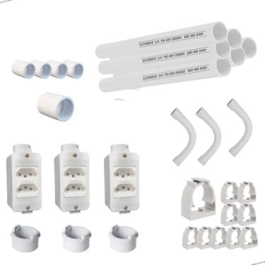 Imagem de KIT 3Un Tomadas Duplas Brancas Flex 10/20a + Kit Instalação Sobrepor PVC Antichamas (Branco)