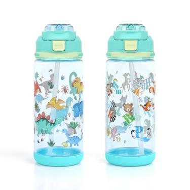 Imagem de decalsweet Garrafa de água infantil de 590 ml, copo de água de plástico durável à prova de vazamento para crianças pequenas, com alça de canudo e tampa de bico pop-up, seguro para esportes escolares