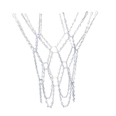 Imagem de Baoblaze Rede de basquete com corrente de metal, fácil de instalar, à prova de intempéries, lisa, para aro de 12 voltas, artigos esportivos com ganchos,