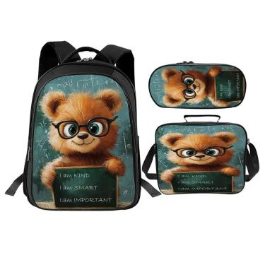 Imagem de Conjunto de mochilas escolares Trimety Funny Bear com lancheira