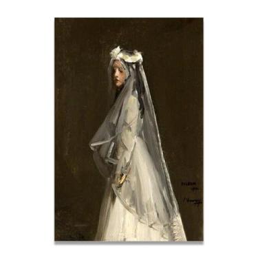 Imagem de Her First Communion John Lavery Classic Realist Portrait & War Scene Canvas Art – Decoração de parede de arte irlandesa para casa 80 x 120 cm Un Framed