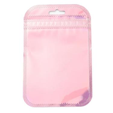 Imagem de Ipotkitt 100 unidades de sacos retangulares holográficos de plástico, bolsas resseláveis, sacos com fecho de correr, janela transparente, bolsa de embalagem pequena para pequenas empresas, doces