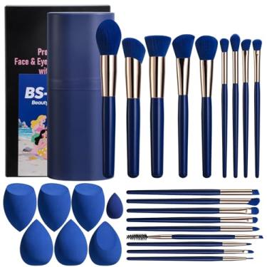 Imagem de BS-MALL Conjunto de 18 pincéis de maquiagem com 7 esponjas de liquidificador de beleza - perfeito para viagens e uso diário - Inclui pincel de base e ferramentas de beleza para aplicação impecável