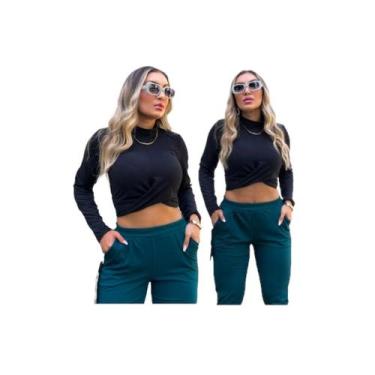 Imagem de Blusa Transpassada Top Cropped Canelado Cruzado Manga Longa - M.V Webs