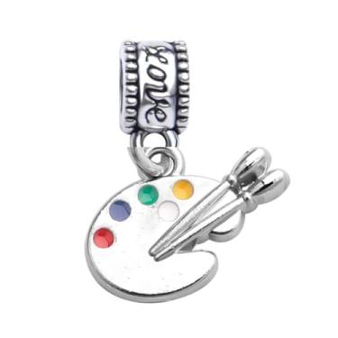 Imagem de Charm Bead Palette Artist – Pingente banhado a prata com pincel e cristais coloridos – Compatível com Pandora, Troll, Chamilia e pulseiras europeias – Joias e acessórios de arte – Presente para