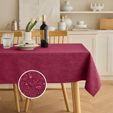 Imagem de Decorelia Toalha de mesa retangular de linho falso vermelho natalino para cozinha, sala de jantar, café ao ar livre, capas de mesa sem rugas para pátio, casamento, piqueniques (oblonga, 152 x 213 cm