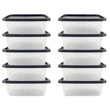 Imagem de Kit 1 litro Transparente com tampa Marmita Fitness Organizador Microondas Freezer(5,Preto)