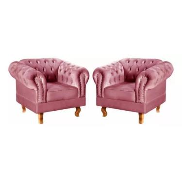 Imagem de Kit 2 Poltronas Chesterfield Dom Pedro Vintage Retrô Capitonê Suede Rosa