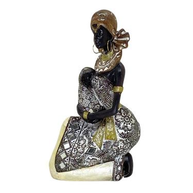 Imagem de Figura Decorativa Estatueta Africana Com Bebê 20 x 12 x 8 Cm - 83-850