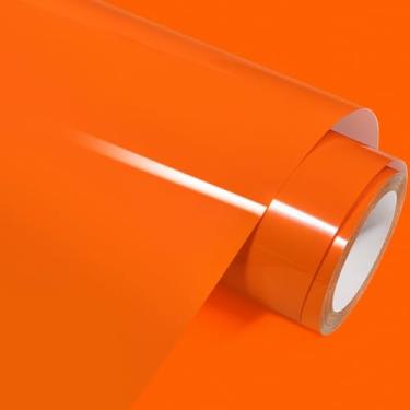 Imagem de GIRAFVINYL Orang Vinil de transferência de calor laranja ferro em vinil 30,5 cm x 3,5 m, vinil laranja HTV para camisetas, chapéus, roupas, decorações de Halloween