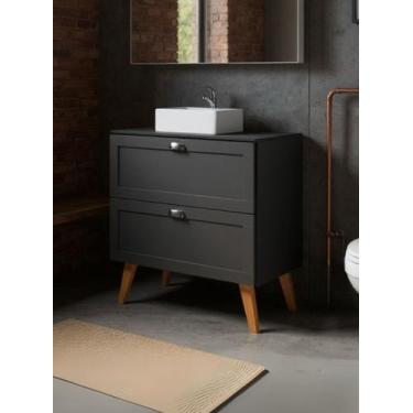 Imagem de Gabinete para Banheiro com Tampo e Cuba 80cm Retro Mdf Grafite Milano 