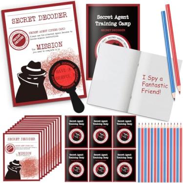 Imagem de ReliThick 25 Sets Detective Party Favors Spy Secret Kit Escape Room Birthday Party Decoder with Agent Training Camp Notepads Cards Pens for Kids Treat Bags Stuffers Piñata Filler Classroom Prizes