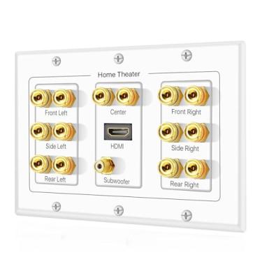 Imagem de Placa de parede para alto-falante TNP Home Theater – Painel de distribuição de áudio de som surround 7.1, acoplador de ligação de plugue banana de cobre banhado a ouro, conector RCA LFE para
