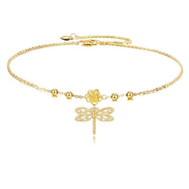 Imagem de KQF Tornozeleira de ouro maciço 9K com flor de ouro real para mulheres