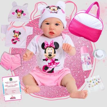 Imagem de Bebê Boneca Reborn Realista Saskia Minnie Bolsa Maternidade RecémNasci