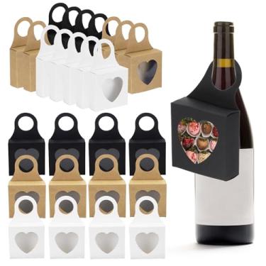 Imagem de PATIKIL Caixas de papel kraft de 9,5 x 8,5 x 3,5 cm com janela e alça de coração, pacote com 36 caixas de presente pequenas para garrafas de vinho, lembrancinhas de festa de casamento, presentes de