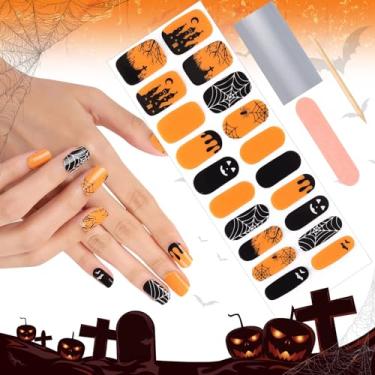 Imagem de Adesivos de esmalte de gel de Halloween, adesivo Kalolary Spider Ghost Witch Bat adesivo completo de gel para unhas, adesivos de gel à prova d'água (lâmpada UV/LED necessária)
