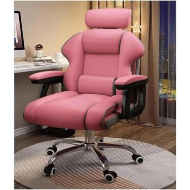 Imagem de Cadeira Executiva De Encosto Alto Cadeira De Jogos Reclinável De Couro Pu Com Cadeira De Mesa De Apoio Lombar Cadeira De Computador Com Encosto De Cabeça Ajustável, Pink White