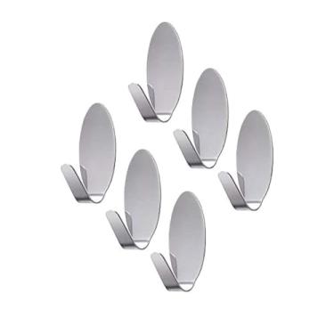 Imagem de Kit 6 Ganchos Ovais Cabide Autoadesivos Aço Inox Oval 4x1,5cm - Super Resistentes, Alta Fixação, Alta Resistência, Sem Furos, Fácil Aplicação, Design Minimalista, Premium