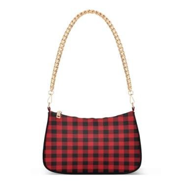 Imagem de Bolsa de ombro feminina preta e vermelha Lenhador xadrez Hobo Bolsa pequena bolsa clutch com fecho de zíper, Multi, 7.1x11x2.8in