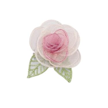 Imagem de Elegante broche de flor de camélia de organza para mulheres delicado rosa floral folha verde grampo de cabelo alfinetes de lapela para vestido saia cachecol chapéu roupas acessórios de decoração joias