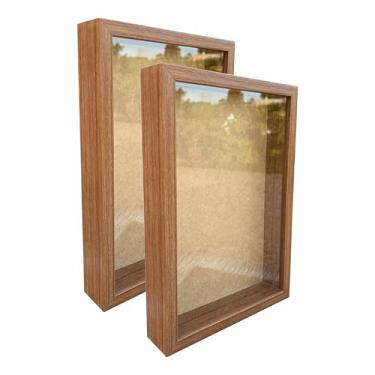 Imagem de Kit 2 Molduras Caixa Alta Revestida Com Vidro Expositora Bordados Quadros Quilling Scrapbook - 15x21-1,5X4,5 Cor:Freij