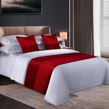 Imagem de Cama, corredor, cama, corredores, cachecóis, moderno, luxuoso, protetor de cama macio, solteiro, queen, pé, cama, cama, toalha para quarto, hotel, decoração de quarto de casamento, vermelho||fronha de
