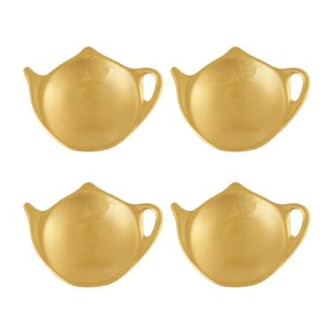 Imagem de Supreme Housewares Suportes de saquinhos de chá dourados Regal, porta-copos em forma de bule de chá, descansos de colher, pires, temperos, decorações de Natal, amarelo, 10 x 7 cm, conjunto de 4