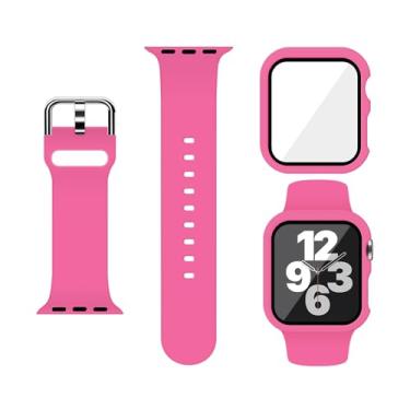 Imagem de XFEN Pulseira esportiva de silicone tamanho M/G com protetor de tela para Apple Watch série 10 de 42 mm - rosa choque