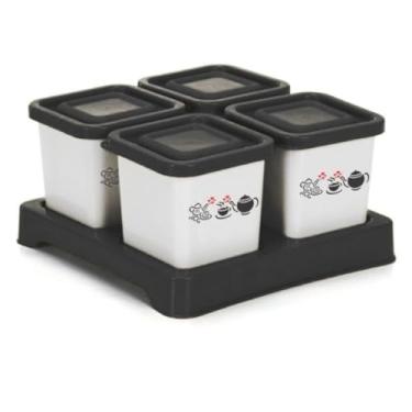 Imagem de Kit Porta Condimentos 4 Peças 200ml – Conjunto Porta Temperos Quadrado com Base Organizador de Cozinha (Decorado)