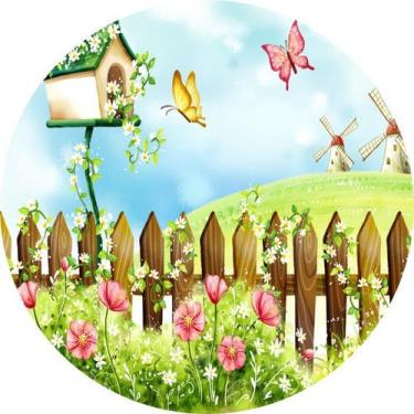 Imagem de Painel de Lona Redondo Jardim Encantado das Borboletas - Fabrika De Fe