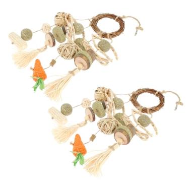Imagem de 2 peças de brinquedos para mastigar coelho, gaiola de coelho, conjunto de brinquedos de hamster de madeira natural, brinquedo de mastigar hamster seguro, petisco divertido de mastigar coelhinho para