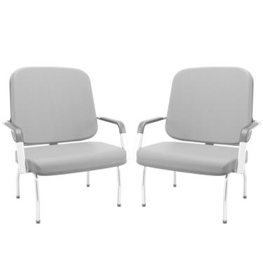 Imagem de Kit 02 Cadeiras De Escritório Recepção Com Braço Fixa Cromada Magno P03 Vinil Cinza - Lyam Decor