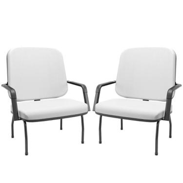 Imagem de Kit 02 Cadeiras De Escritório Recepção Com Braço Fixa Preta Magno P03 Vinil Branco - Lyam Decor