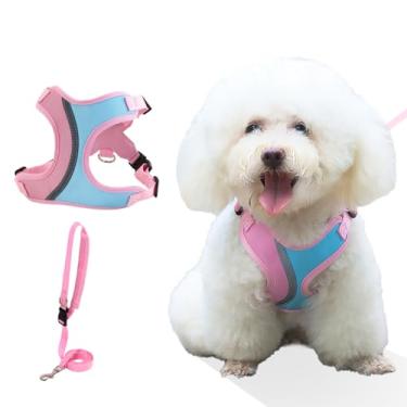 Imagem de Peitoral antipuxão para cães com conjunto de coleira para todos os climas de malha ajustável Step in Fashion Splicing Escape Vest Harness para cães pequenos e médios, gato grande, rosa PP