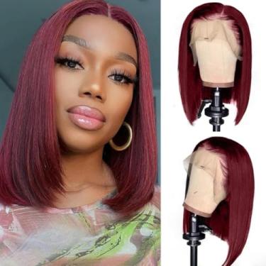 Imagem de Selina 99J Peruca bob Borgonha 13x4 Cabelo Humano Liso Lace Front Perucas Cabelo Humano Virgem Brasileiro Cor Vinho Vermelho para Mulheres 30 cm