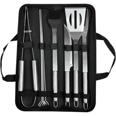 Imagem de Kit Churrasco 10 Peças Inox com Bolsa – Presente para Churrasqueiro com Faca, Espátula, Pegador e Acessórios em Nylon