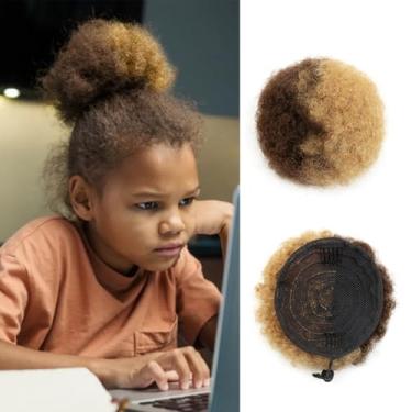 Imagem de Boymia Extensão Afro Puff Cordão Rabo de Cavalo 10 cm #P4-27 Meio Marrom Meio Loiro Claro 100% Remy Grampo de Cabelo Humano em Extensões de Cabelo para Mulheres Negras Afro Chignon