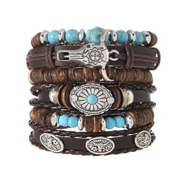 Imagem de CSIYANJRY99 Pulseiras de couro ocidentais para mulheres e homens, moda caubói chique, roupas de concerto country, pulseira turquesa com contas, acessórios boho cowgirl 2025 joias da moda, Adjustable