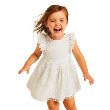 Imagem de Vestido Infantil Branco Renda com Manga Curta Batizado - anjo da mamãe