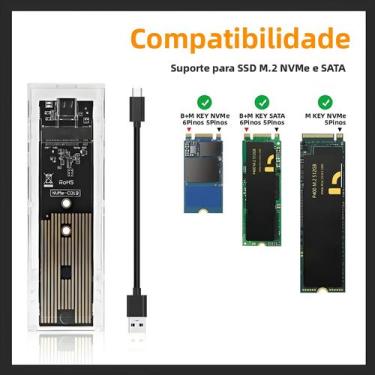 Imagem de Case Externo Transparente Para SSD M2 NVME PCIe NGFF SATA Com Protocol