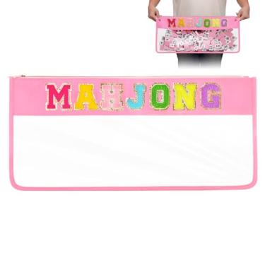 Imagem de eurovicky Clear Waterproof Mahjong Bag, Empty Mahjong Tile Bag with Zipper Mahjong Case for American Mahjong Set, Case Only (Sweet Pink)