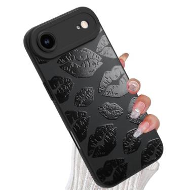 Imagem de Wlxee Capa Lips Kiss para iPhone Air, lindo design de batom beijos flores TPU macio à prova de choque para mulheres e meninas - impressão de lábios pretos