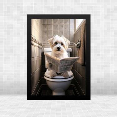 Imagem de Quadro Banheiro Cão Maltês Lendo Jornal 24X18Cm - Com Vidro